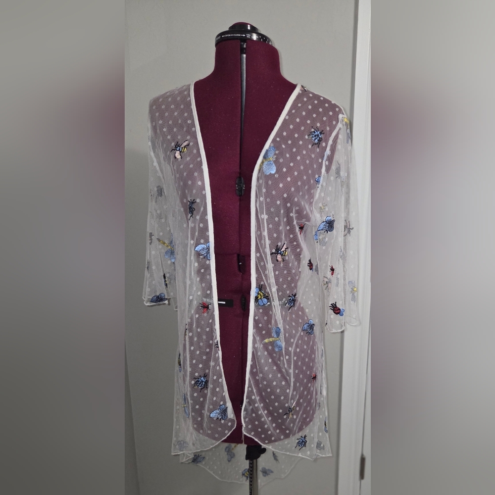 Rebellion Sheer Floral Kimono - White and Multicolor